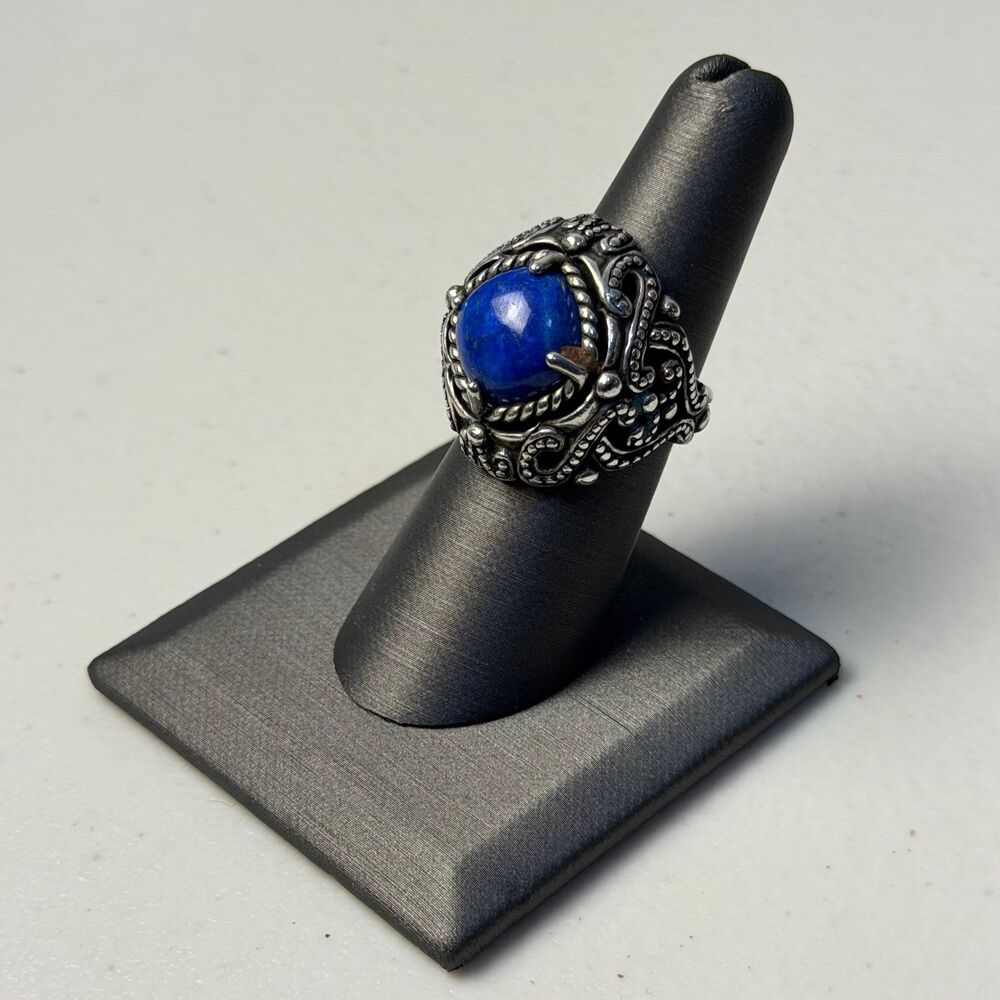 Vintage Carolyn Pollack Blue Lapis Size 7.25 Chunky Sterling Silver Ring